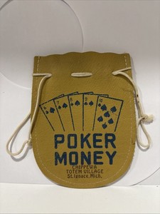 “Poker Money” Leather Drawstring Pouch From Chippewa Totem Village St Ignance MI