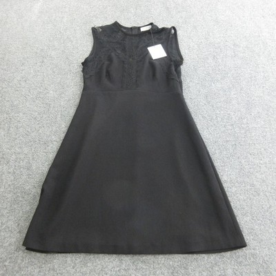 Sandro Dress Womens 38 Black Lace High Neck Sleeveless A Line Cocktail Party
