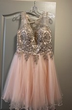Lady Secrets Blush/Gold Embellished Tulle Short Dress Size 12  Wedding, Quince  