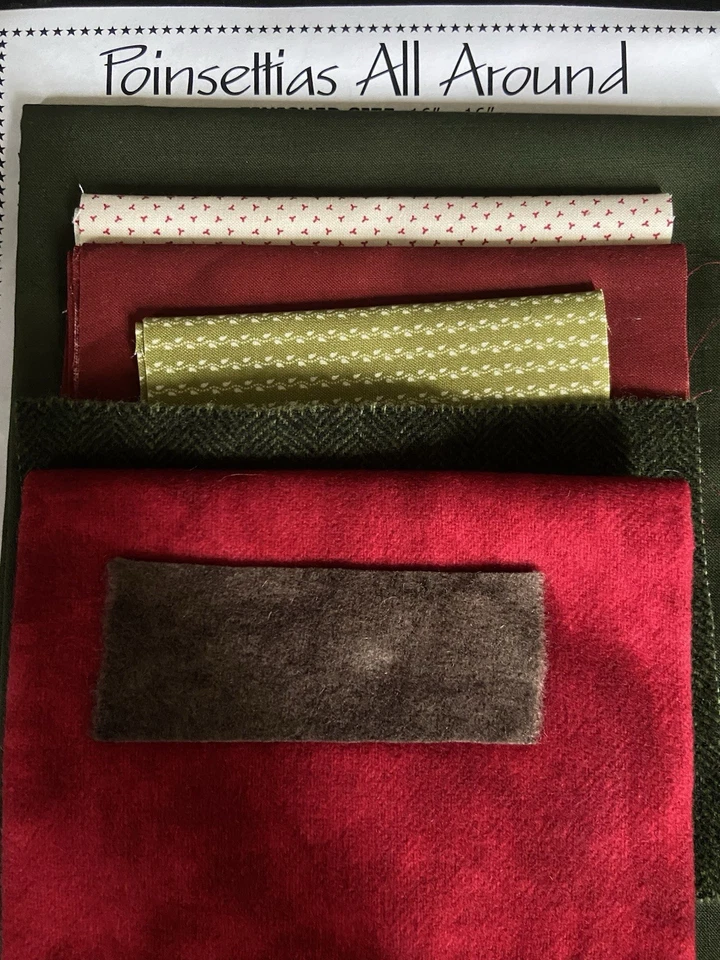 Poinsettias All Around Wool Appliqué Quilt By Primitive Gatherings. 16 X 16 - Image 2 of 2