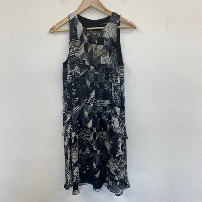 Club Monaco Silk Geometric Shift Dress UK 8 JP001