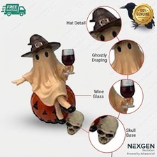 Ghost and Wine Halloween Decoration Sitting on Pumpkin Home Decor Same Day    