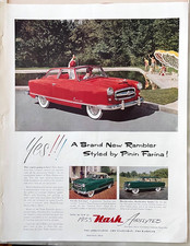 1953 magazine ad for Nash Rambler Custom Convertible- styled by Pinin Farina