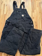 Carhartt Men's 104031 Washed Duck Bib Overalls - Quilt Lined, XL REG, Black