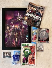 MCU Avengers Lot! Framed print! Sketch/Relic Cards! Mag & AUTO Comic! Pez! MORE