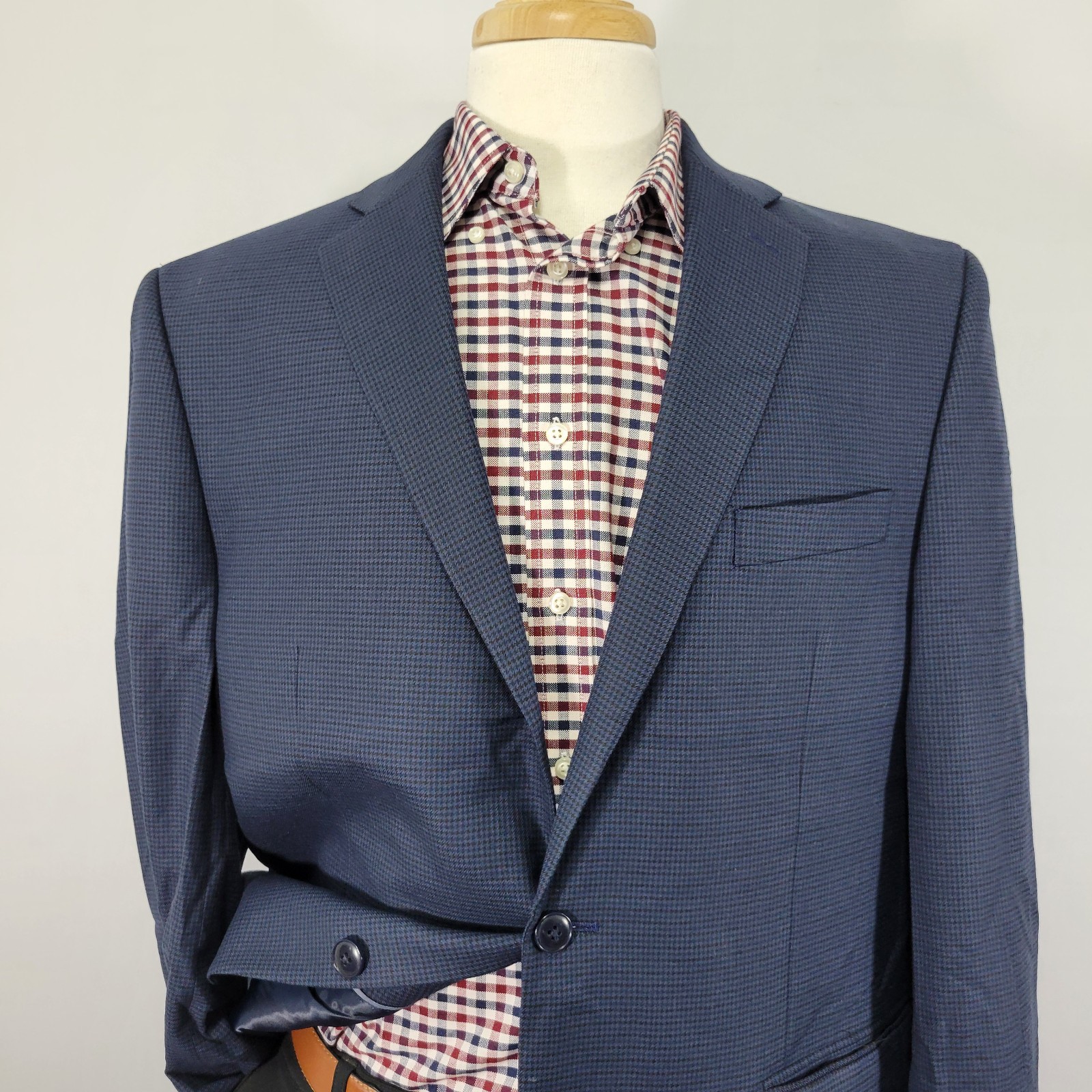 Michale Kors Men's Sport Coat Blazer Two Button Navy Houndstooth Poly Blend 44R thumbnail 6