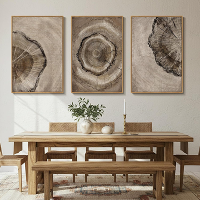 Large Framed Neutral Vintage Wall Art for Living Room, 3 Piece