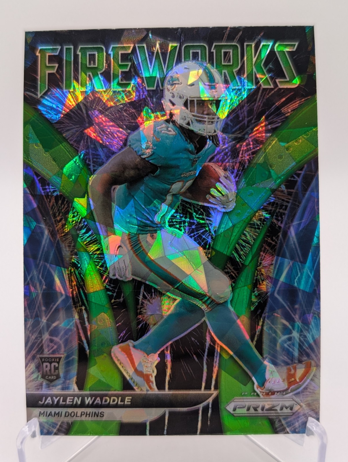 2021 Panini Prizm - Fireworks Jaylen Waddle #F-5 Green Ice Prizm (RC)