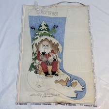 STARTED Strictly Christmas Handpainted Needlepoint Canvas Stocking Santa 18ct
