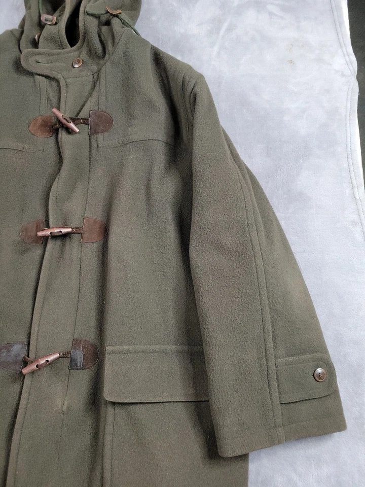 Vtg 90 LL Bean Duffle Coat Mens XXL Tall Green Wool Toggle Jacket Plaid Made USA - Image 3 of 4