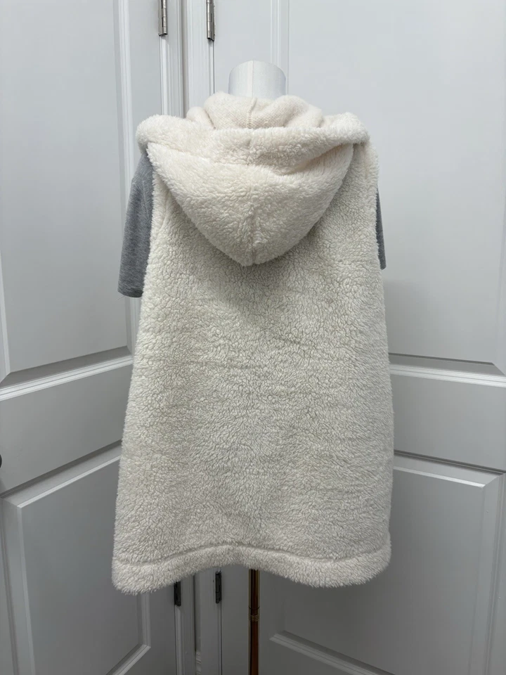 UGG Mujer Sherpa Vellón Chaleco con Capucha Crema Acogedor Frente Abierto Suave Chaqueta de Peluche Foto 2 de 4