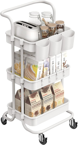 3-Tier Plastic Rolling Utility Cart,Multi-Functional Storage Trolley for Office