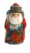 Holz geschnitzt Handarbeit Weihnachtsmann - handbemalt Russland - Troja