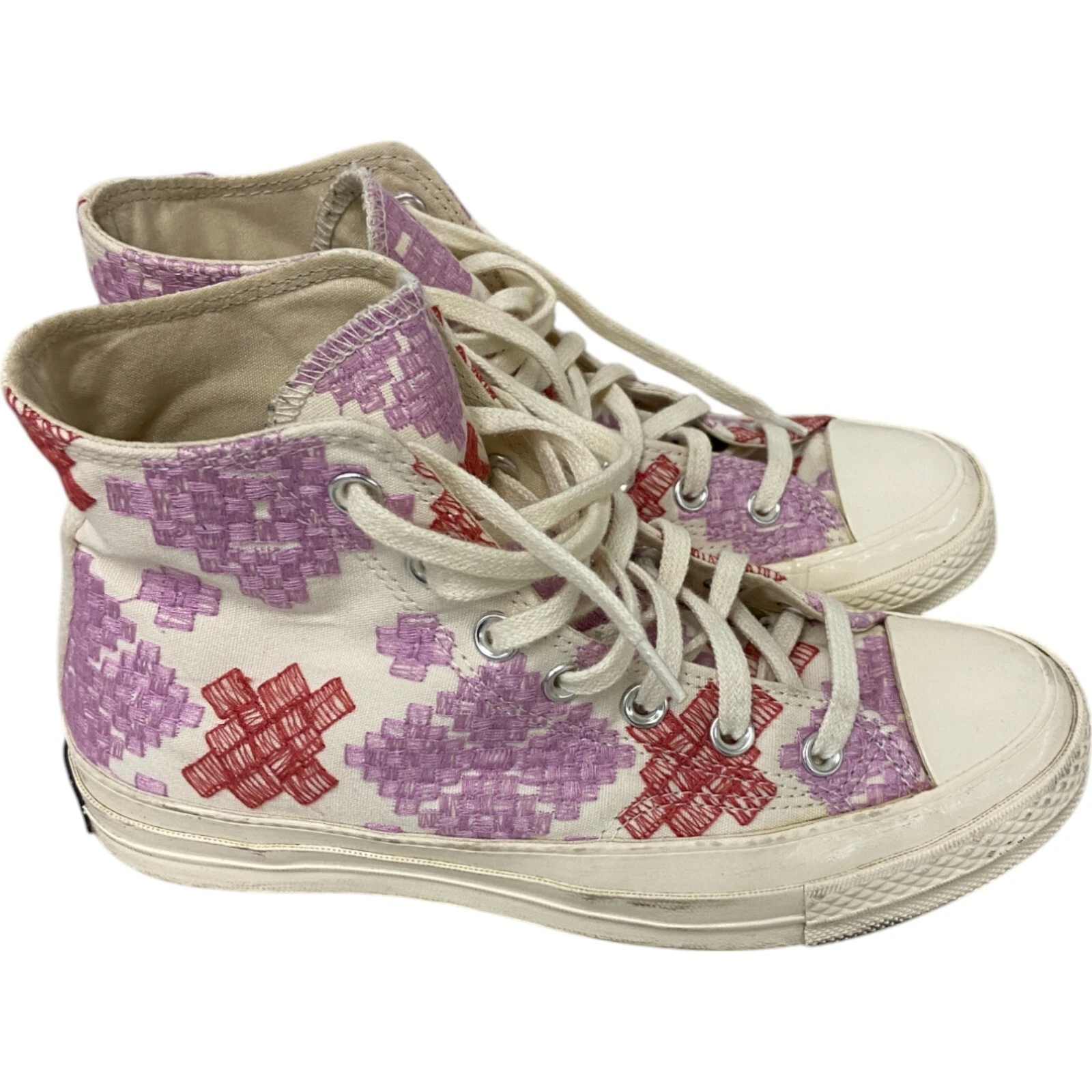 Scarpe da ginnastica alte Converse Chuck Taylor donna taglia 8 bianche ricamate