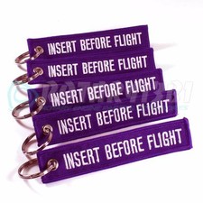 INSERT BEFORE FLIGHT KEYCHAIN PURPLE/white QTY 5 PCS RING TAGS