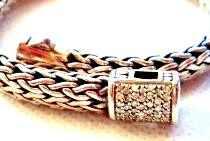HEAVY John Hardy Bracelet Sterling Silver 18K Pave' Diamond Clasp 7.5