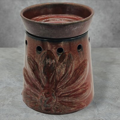 Scentsy Full Size Large Warmer Boho Chic Daisy Sunflower Brown Glazed Works 