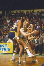 Larry Bird of the Boston Celtics looks to pass1980's Basketball Photo