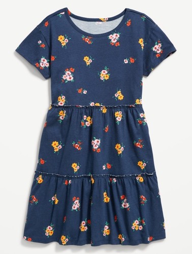 Old Navy Kids Girls Size Large (10-12) Blue Floral Tiered Short Sleeve Dress $20