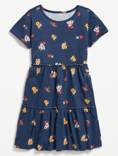 Old Navy Kid Girls Size Medium (8) Blue Floral Tiered Short Sleeve Dress  $20 - Picture 1 of 4