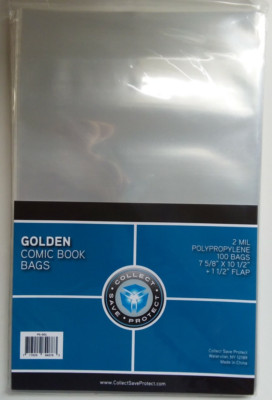 (100) CSP Golden Comic Book Bags Protectors No PVC New NIP 7 5/8 x 10 1/2