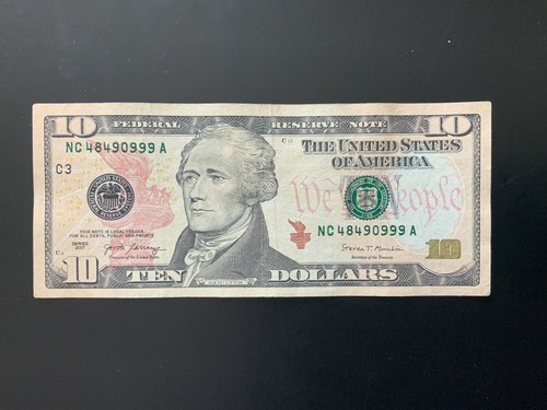 2017 $10 DOLLAR BILL NC48490999A overink on the serial number
