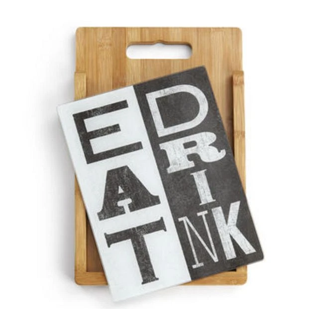 Eat Drink Wood and Glass Cutting Board Set Demdaco 1004180058 - Image 2 of 3