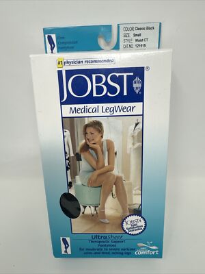Jobst UltraSheer Waist High Pantyhose Closed Toe 20-30mmHg Classic Black Small