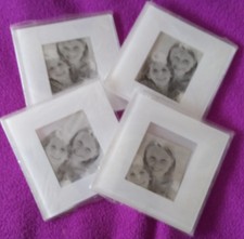 Set of WHITE Plastic Photo Coaster in Plastic Lot of 4 NEW