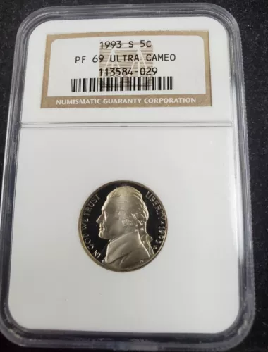 1993 S 5c Jefferson Proof Nickel-NGC PF69 Ultra Cameo   