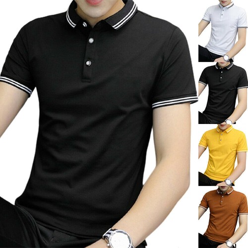 Men's Short Sleeve Casual Polo Shirt Office Work Plain Tee Shirts Smart Tops - Picture 2 of 16