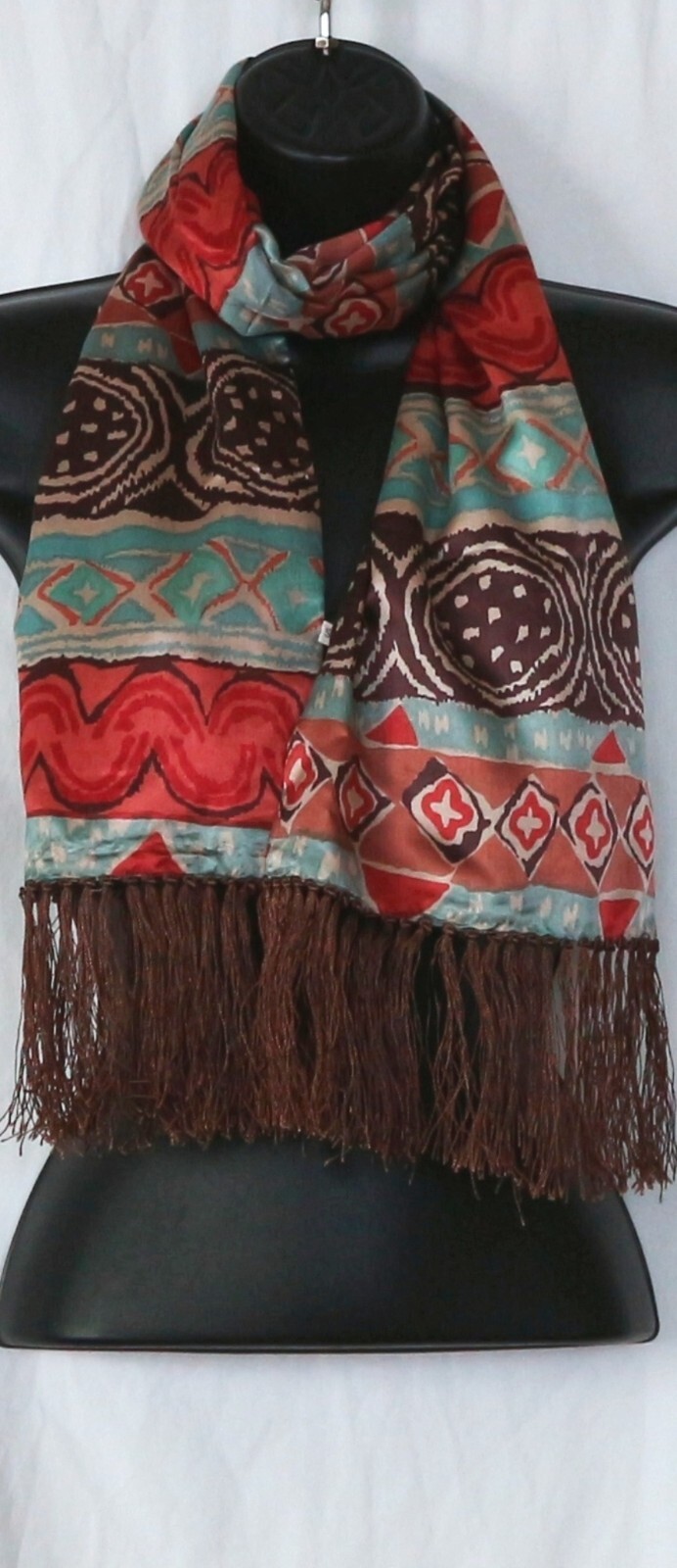 UNBRANDED Brown/Multi Print Rectangular Silk Scar… - image 7