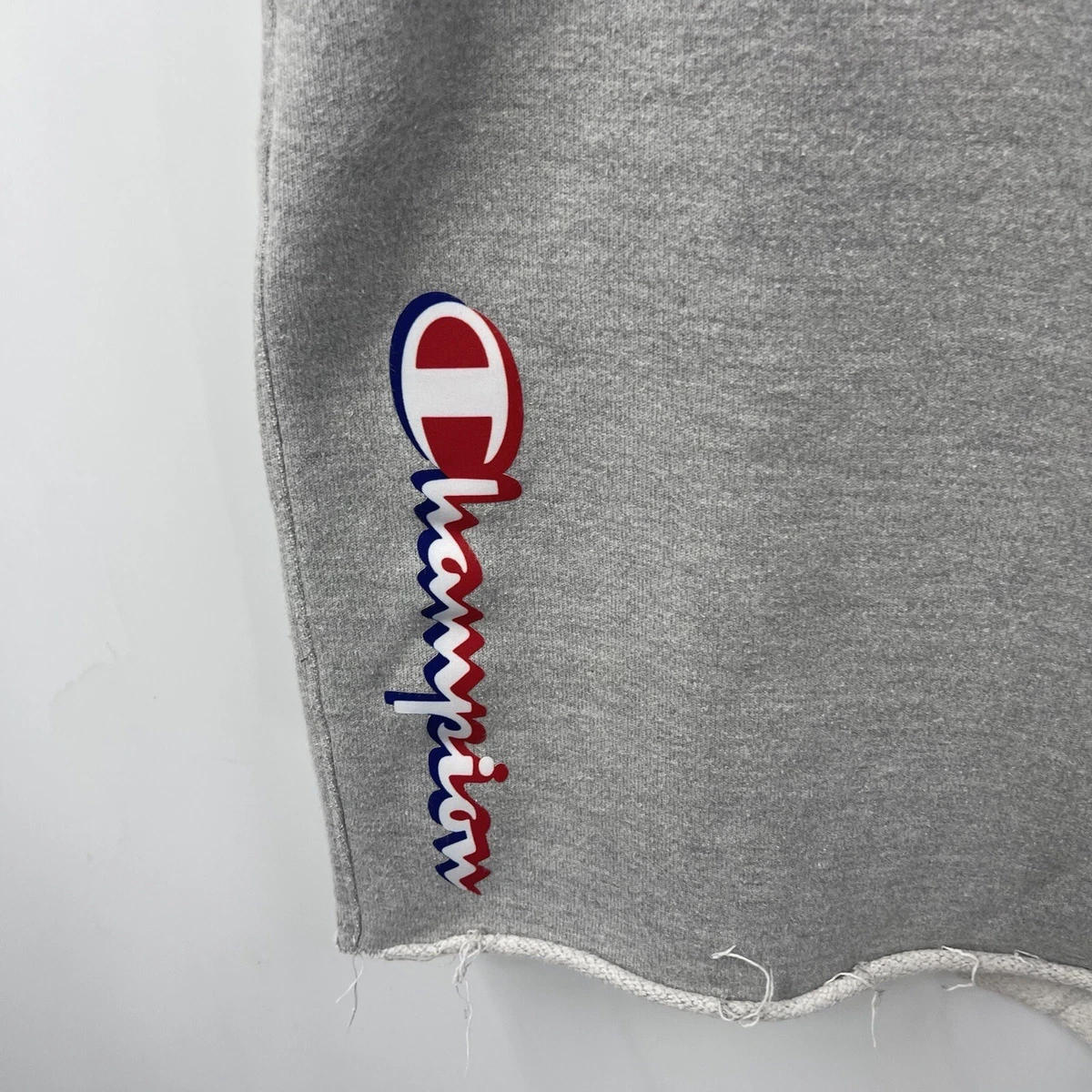 Vintage Champion Reverse Weave Cut Off Sweat Shorts Mens XL Drawstring Gray Logo