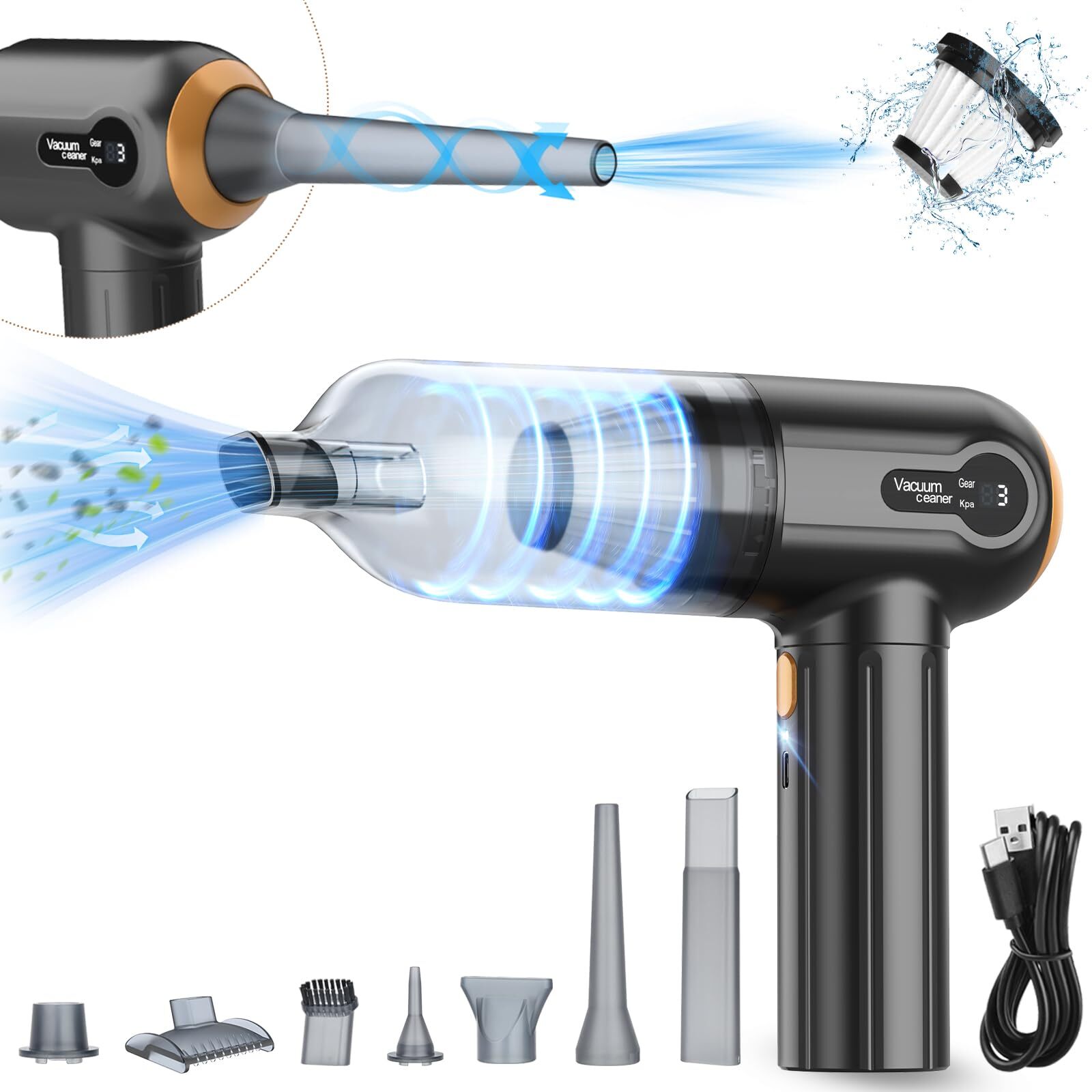 Handheld Car Vacuum Cleaner, 15000Pa Cordless Vacuum Cleaner and Air Duster, ...