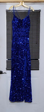 FIESTA FASHION womans sequin royal blue prom dress size small