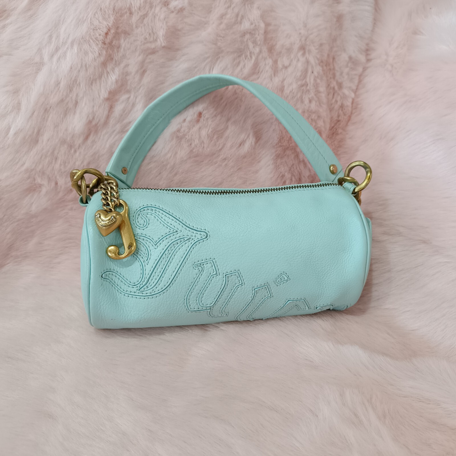 Juicy Couture Barrel Bag Purse Blue Leather Vintage Gothic Logo Authentic Y2k image 10