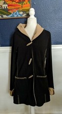 Le Moda Black Fleece Coat W/ Beige Trim Toggle Closures & Pockets One Size Os
