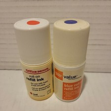 Lot of 2 Roll On Refill Ink -RED and BLUE 2oz. bottle of each Office Depot Read