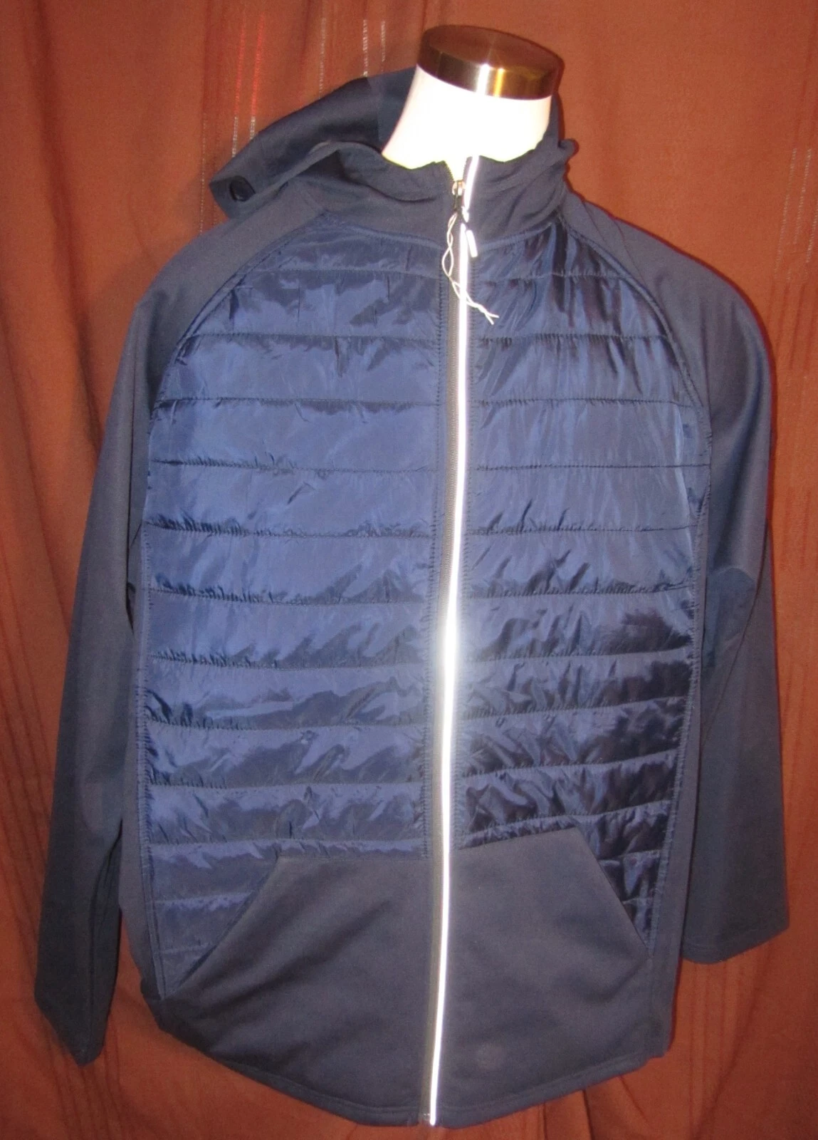 Core 365 Men's Lightweight Padded Insulated Winter Hooded Jacket, Blue, 3XL, EUC