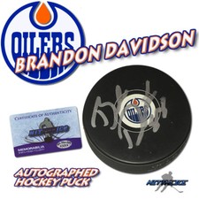 Brandon Davidson Signed Puck Edmonton Oilers Puck w/COA #4