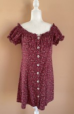 Simply Cute Babydoll Floral Print Silky Polo Button Front Mini Dress S/M