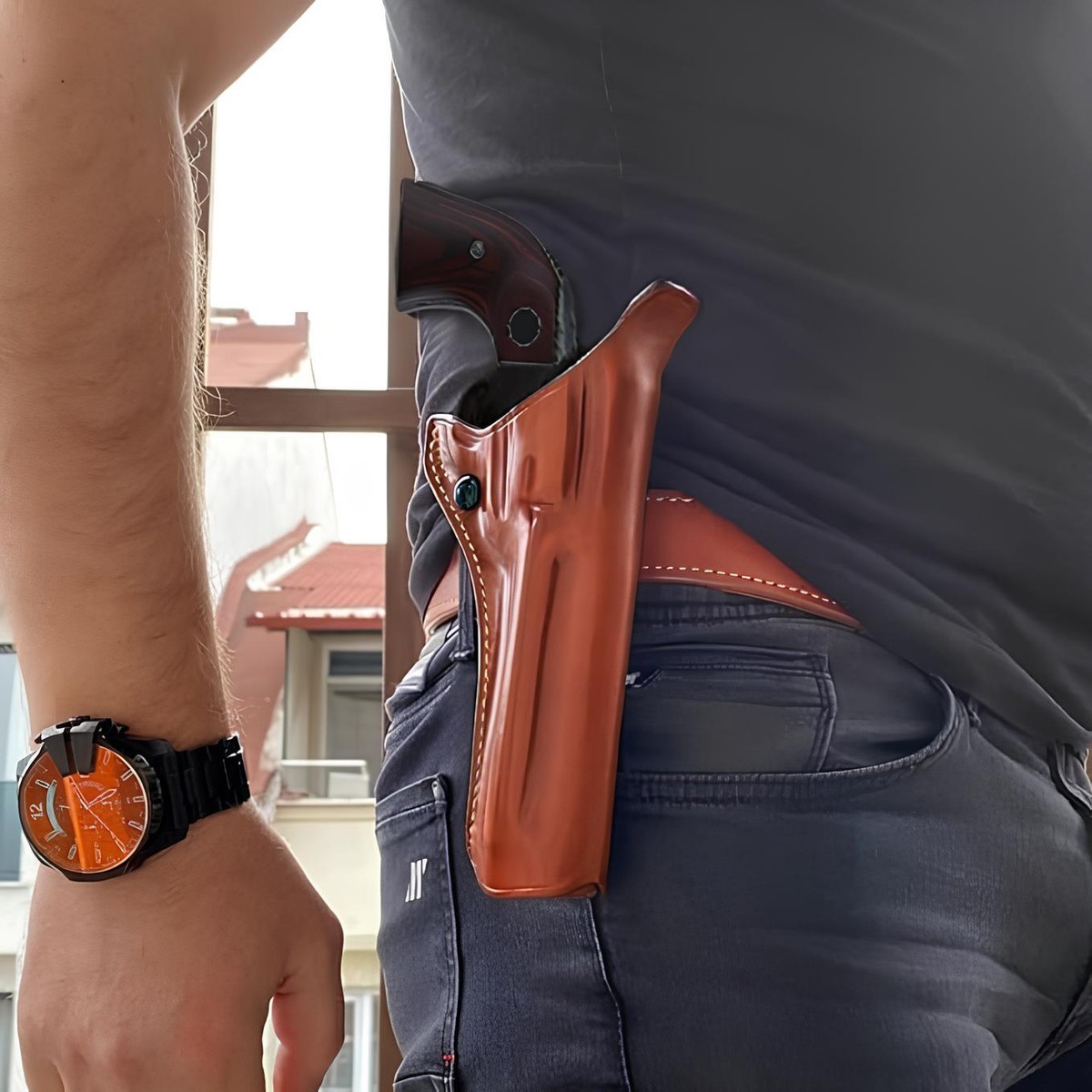 Leather Paddle Holster Open Top Fits, Ruger Vaquero 45 Colt