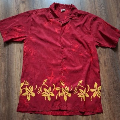 Hawaiihemd Batrik Rot Blumen Aloha Hemd Herren Sommer Strand Retro Gr.39/40