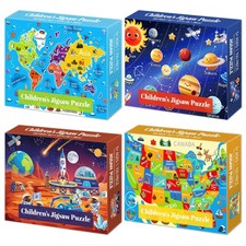 4 Packs 100 Piece Puzzles for Kids Ages 4-6 6-8 8-10, USA World Map Kids Puzz...