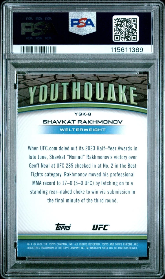 2024 TOPPS CHROME UFC YOUTHQUAKE #YQK8 SHAVKAT RAKHMONOV PSA 10 - Image 4 of 4