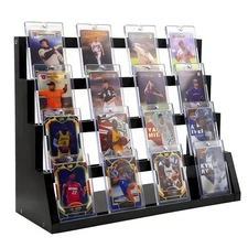 4-Tier Wooden Trading Card Display Stand – Graded Sports Card Holder for Basebal
