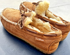 L.L.Bean Wicked Good Moccasins Suede Shearling Slippers Kid's Size 2