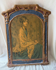 Antique Gesso Duro Art Nouveau Alice in Blue Gown Reinthal Newman Wood Print