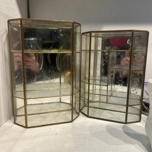 Vintage Etched Glass Brass Display Cases Curio Cabinet Mirrored Wall Shelf 13”