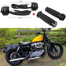 For Harley Davidson 1" Handlebar Hand Grips + Switches Control w/ Wiring Harness